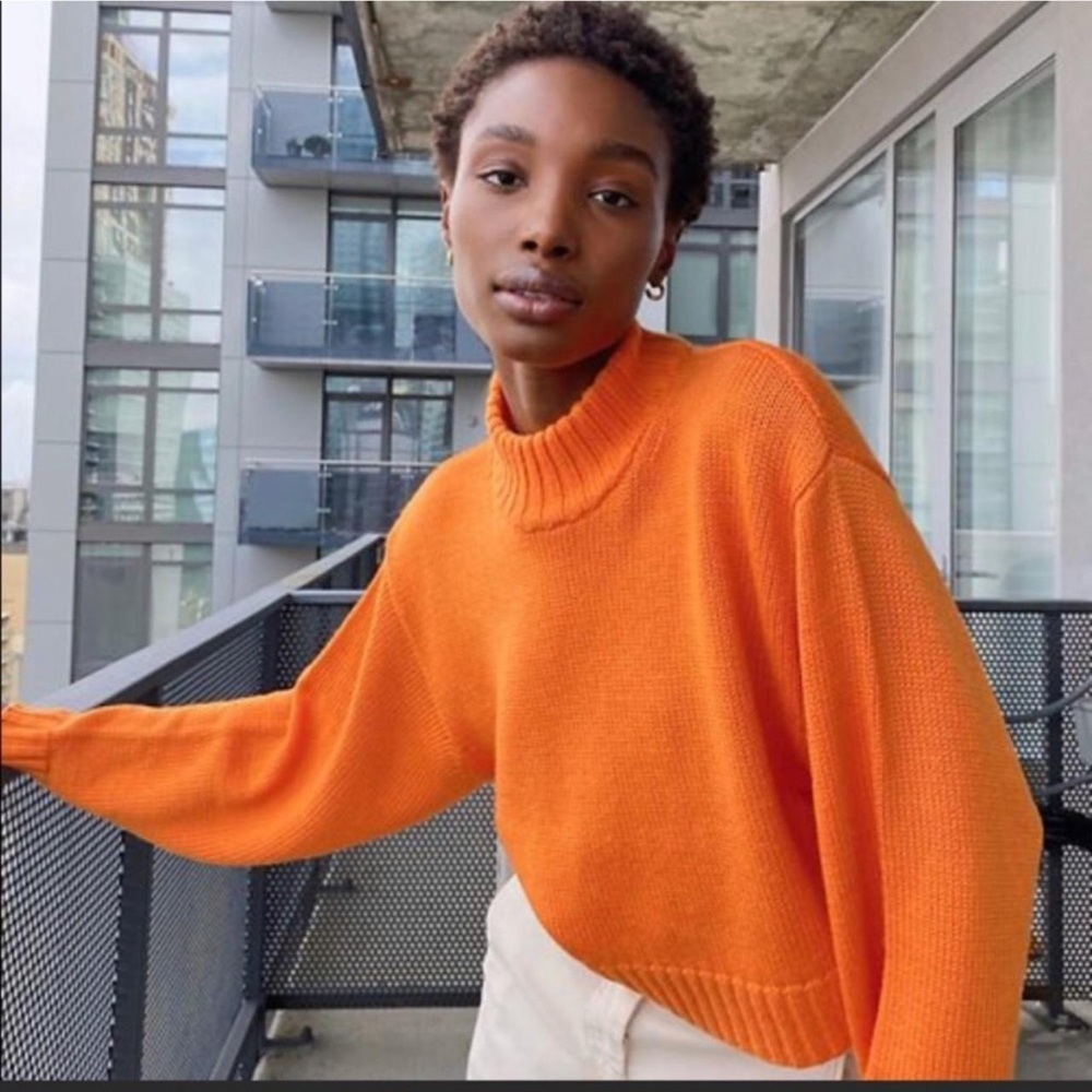 Wilfred Free Orange Mock Neck Cropped Sweater